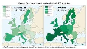 Przeciętne trwanie życia w krajach UE w 2014 r.; GUS